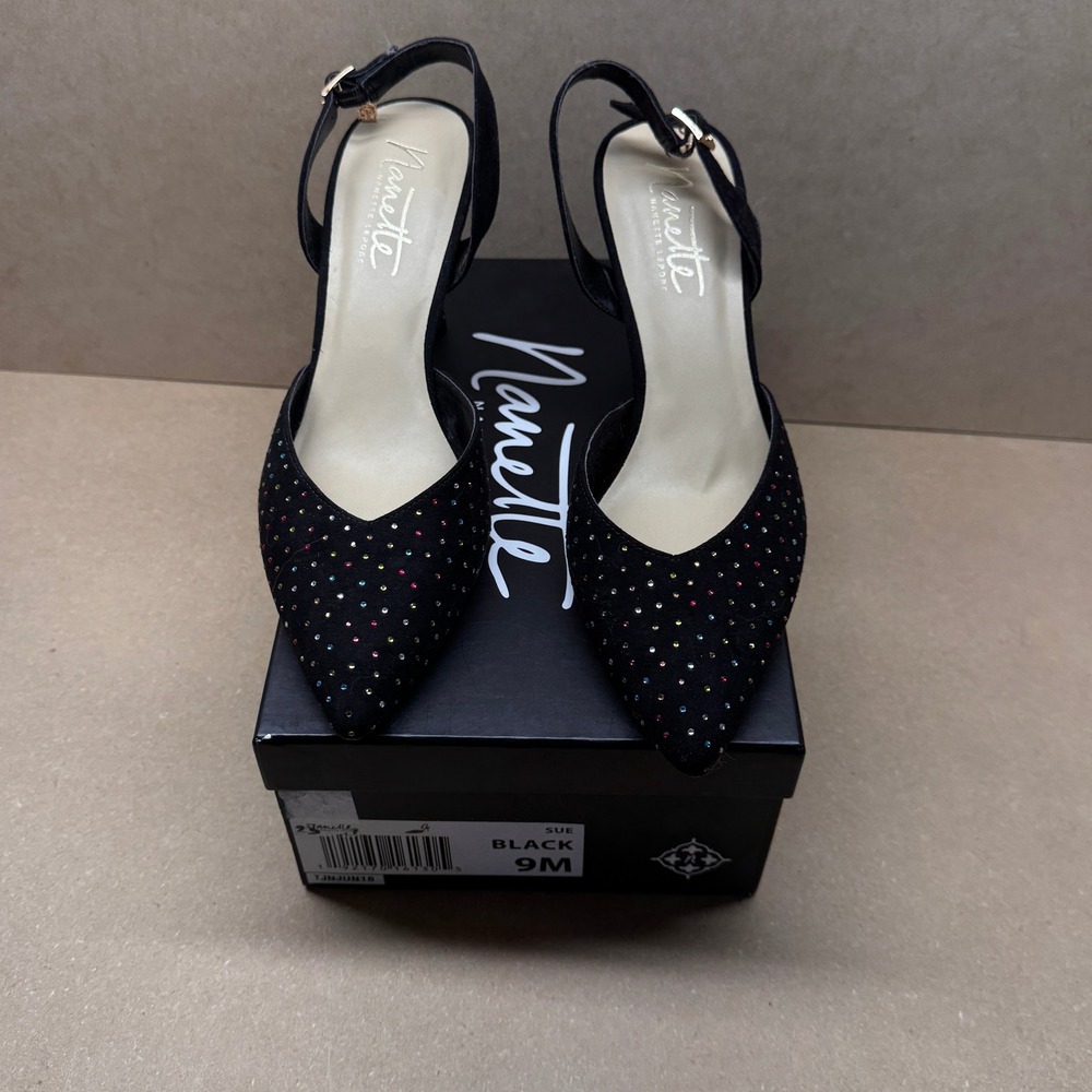 Nanette Lepore Slingback Pumps Womens 9 Black Rhinestone Sparkly Glam Party Heel - Picture 4 of 7
